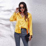 Amfeov Fall outfits back to school Solid Office Lady Loose Satin Shirts For Women 2024 Summer Women's Oversized Shirts And Blouses Fashion Elegant Youth Female Top