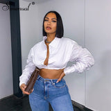 Button Ruched White Puff Sleeve Blouse Shirts Women Long Sleeve Fashion Fall 202 Clothing Crop Blouses Solid Baddie