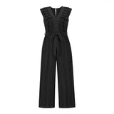 Amfeov High Waist Pleated One-Piece Wide-Leg Pants Summer New Women's Solid Color Casual Temperament V-Neck Jumpsuit