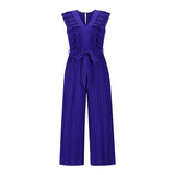 Amfeov High Waist Pleated One-Piece Wide-Leg Pants Summer New Women's Solid Color Casual Temperament V-Neck Jumpsuit