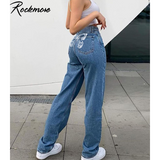 Rockmore Y2K Hip Butterfly Print High Waist Women'S Jeans 90s Streetwear Trousers Baggy Straight Pants Harajuku Casual Denim