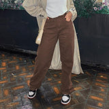Vintage Y2K Joggers Women Cargo Pants 90s Streetwear Caramel Brown Low Waist E-girl Aesthetic Loose Straight Trousers Female