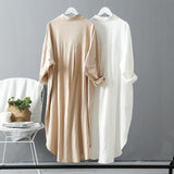 Woman Long Shirt Dress Cotton Korean Fashion Clothing White Plus Size Big Shirt Dresses Spring 2021 Long Sleeve Loose Dress