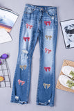 Amfeov-Sequin Bow Distressed Bootcut Jeans
