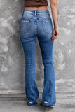 Amfeov-Sequin Bow Distressed Bootcut Jeans