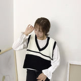 Sweater Vest Women Striped Loose Preppy Sleeveless Sweaters Students Korean Style Autumn Winter Outwear Chic Retro Knitted New
