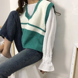 Sweater Vest Women Striped Loose Preppy Sleeveless Sweaters Students Korean Style Autumn Winter Outwear Chic Retro Knitted New