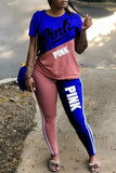 Amfeov Graduation Gifts 2023 New Tracksuit For Women Pink Letter Print Two Piece Set Casual 2 Pcs Outfits Short Sleeve Tshirts Pants Suits Matching Set