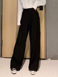 Amfeov 2023 Retro Solid Color Wild Straight Wide Leg Pants Female Spring New Korean Fashion High Waist Casual Long Pants 1110