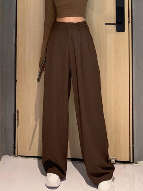 Kolliey Fall Brown Velvet Wide Leg Pants For Women 2022 Streetwear High  Waist Skinny Flare Pants Female Casual Long Trousers - AliExpress